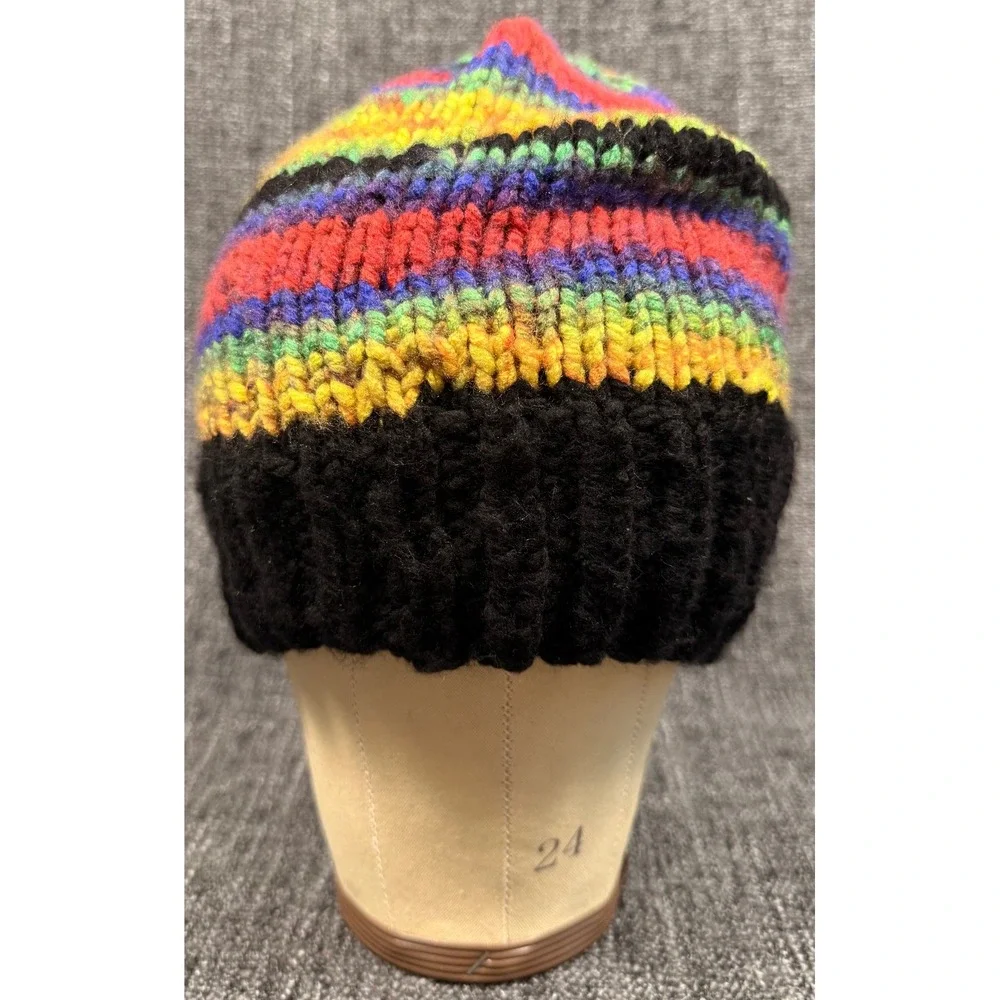 Handmade Rasta Vibes Knit Slouch Hat Black Ribbed Acrylic Unisex Winter Cap